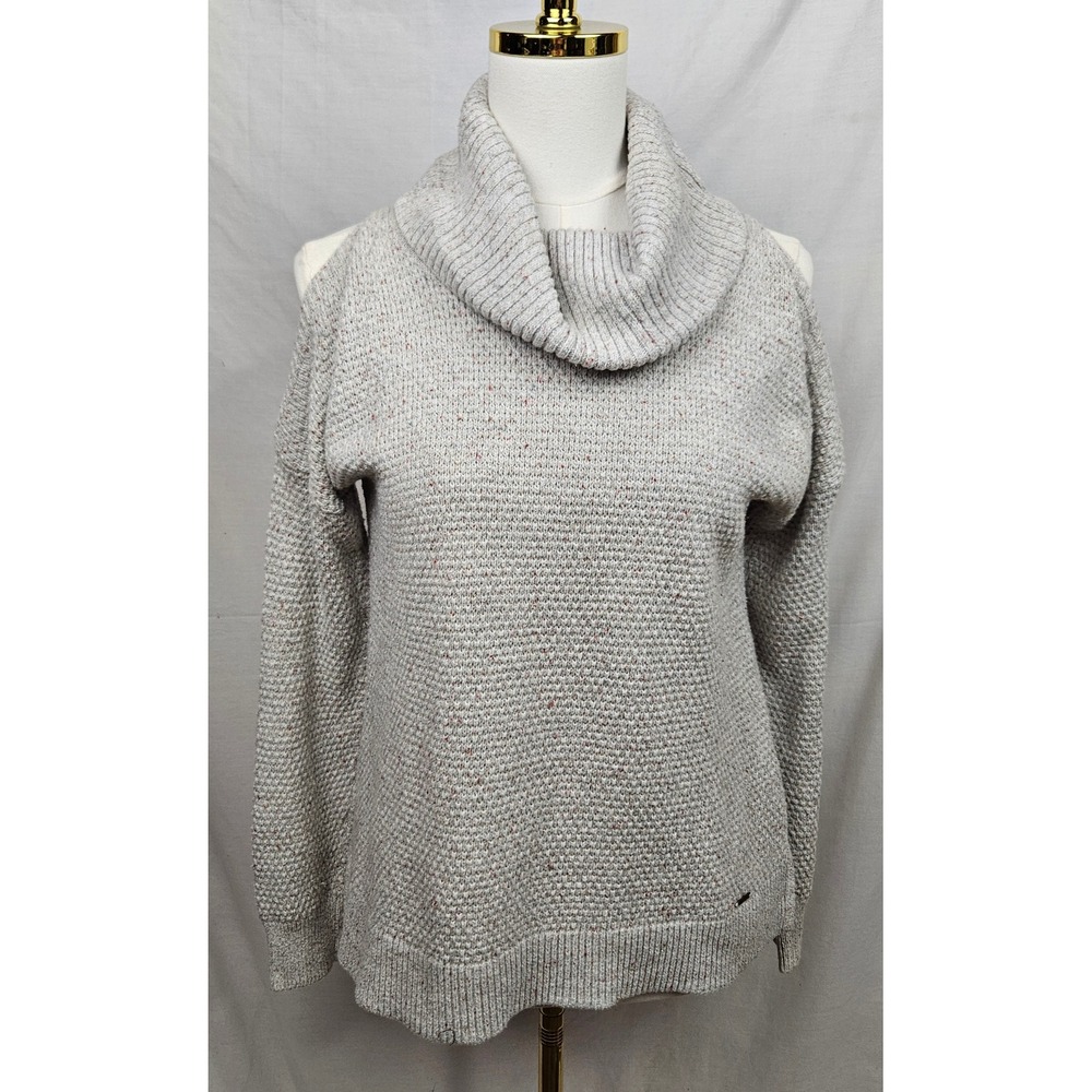 Hollister Cold Shoulder Cowl Neck Confetti Knit Sweater Cream Med Preppy